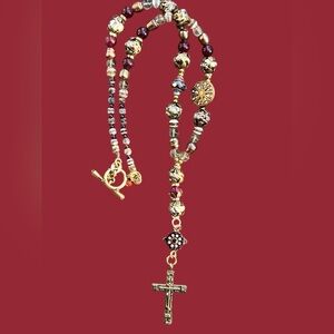 OOAK Vintage Beaded Cross Pendant Necklace